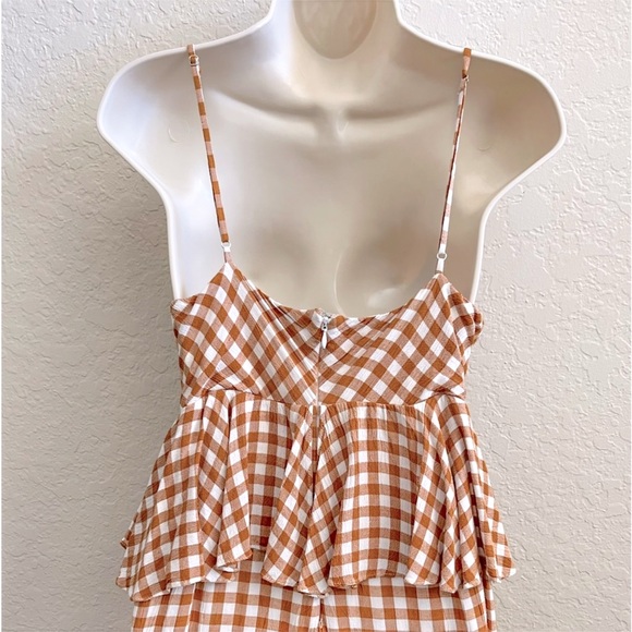 SAYLOR Gingham Viscose Crepe Apricot Ruffle Sleeveless Jumpsuit Women’s Small - Picture 9 of 11